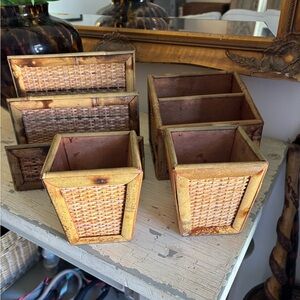 Woven Bamboo Planter Set - Natural Brown vintage bundle